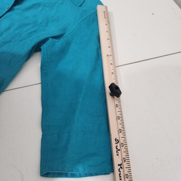 David N Top Womens Turquoise Linen Button Down Blouse Size Medium - Picture 11 of 12
